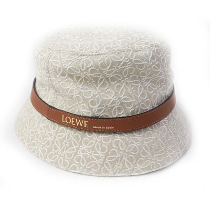 LOEWE Cotton Polyester Calf Leather Anagram Jacquard Hat / Bucket Hat Beige
