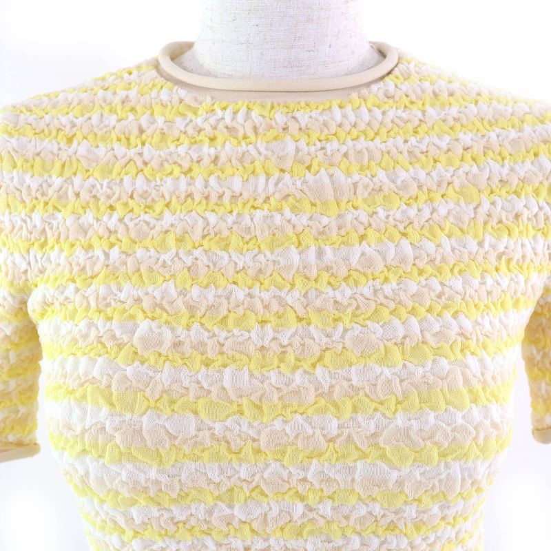 Louis Vuitton 23SS Crinkle Short Sleeve Knit Top Yellowish XS Made In Italy