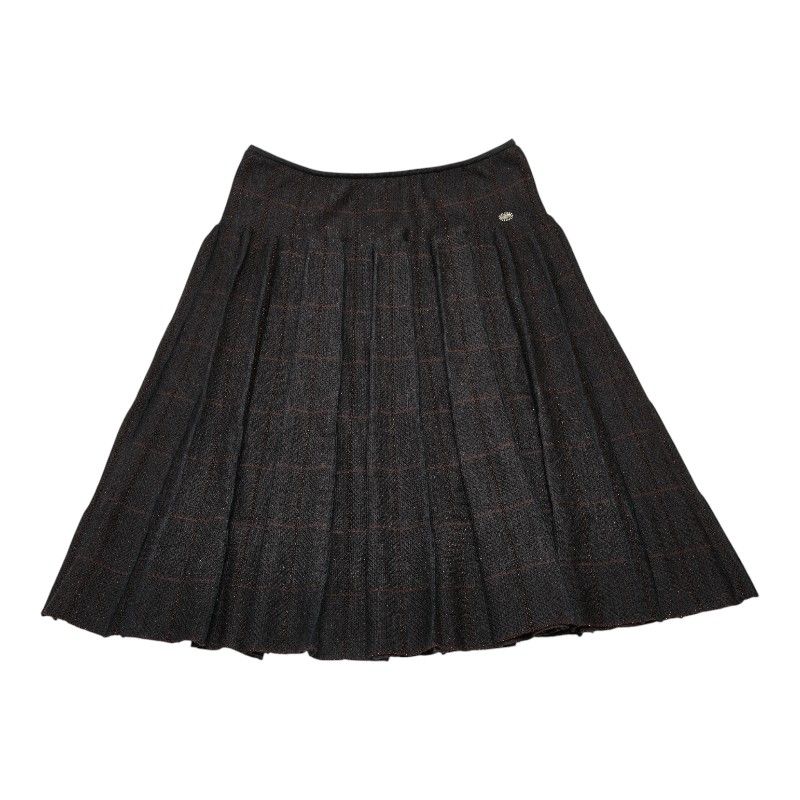 Chanel Coco Mark Check Skirt Pleated Size: 42 P26686v00001 Grey Brown Wool