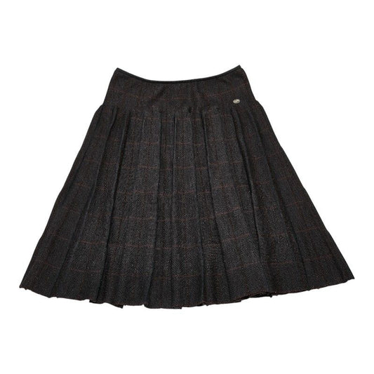 Chanel Coco Mark Check Skirt Pleated Size: 42 P26686v00001 Grey Brown Wool