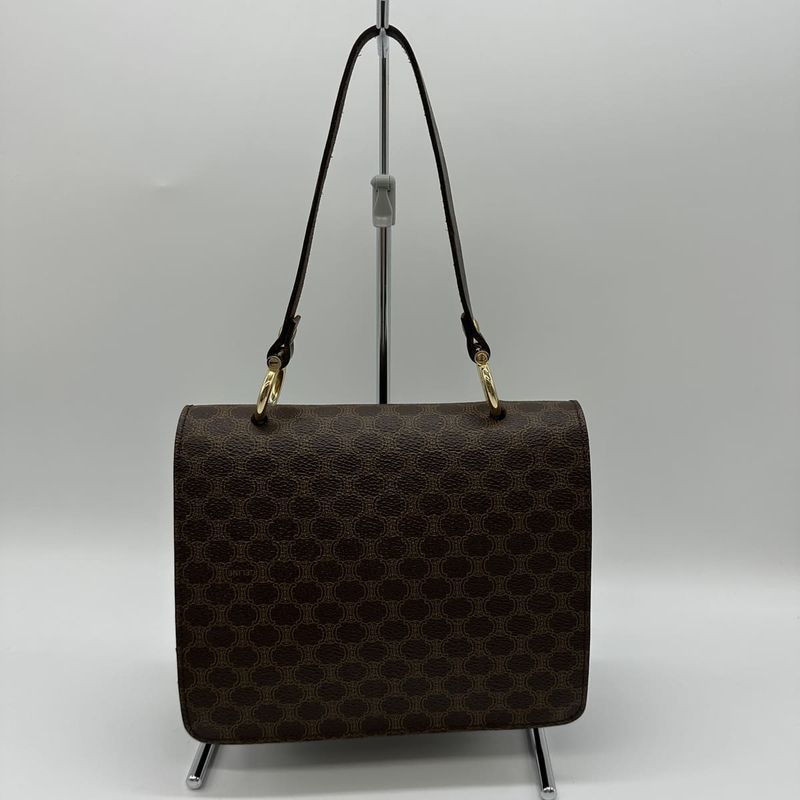 Celine F09 Double Flap Top Handle Handbag Macadam PVC Brown Women's Gift