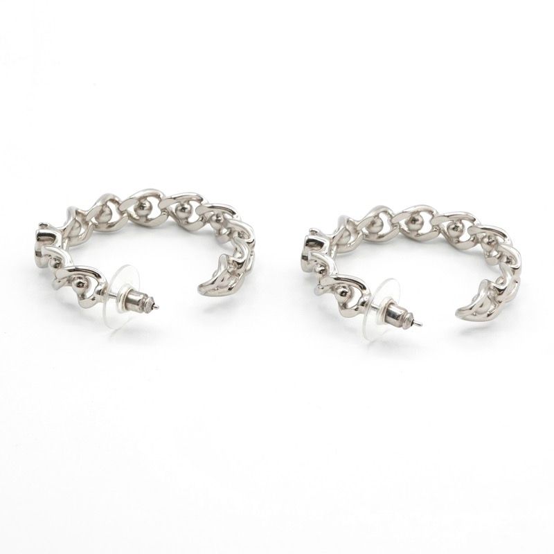 Chanel Earrings Earring Silver Coco Mark Hoop Earrings