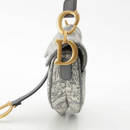 Dior Cotton Toile De Jouy Embroidered Saddle Shoulder Bag Gray