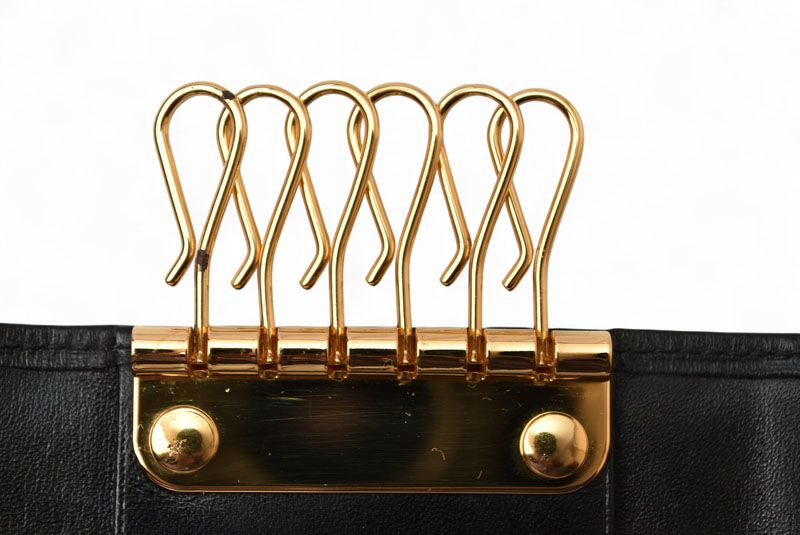 Cartier Key Case Key Holder Cartier Pasha Calf Leather Black Gold Hardware