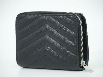Authentic Saint Laurent YSL Logo Round Zipper Fold Wallet Compact Wallet