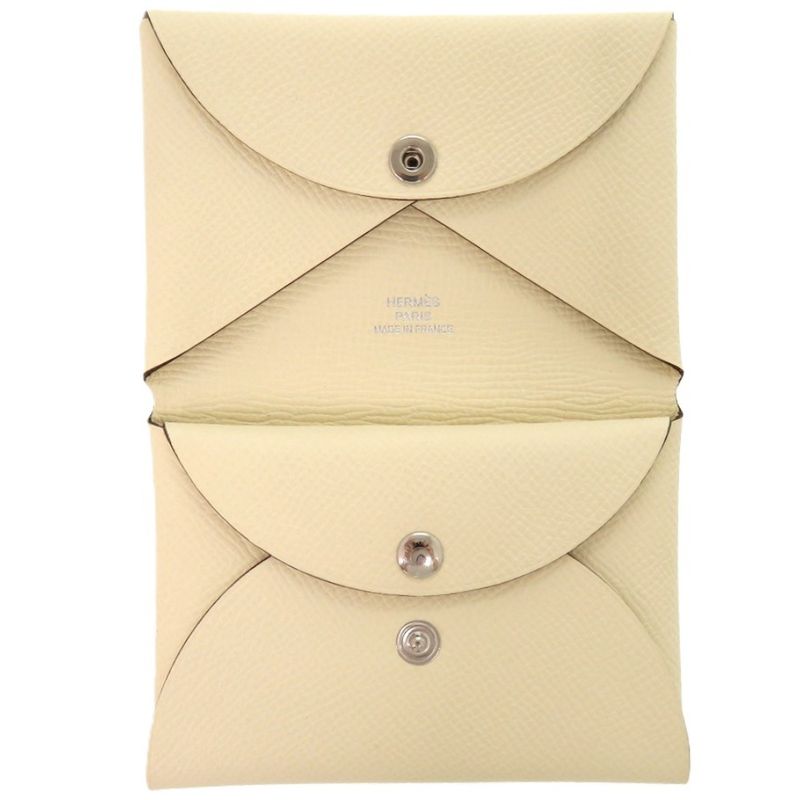 Hermes Calvi Duo Vaux Epson Cles Z Engraved (2021) White Coin Case Wallet 1002