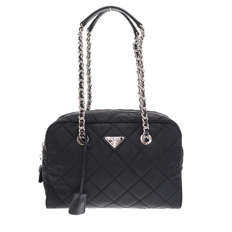 Prada Quilted Chain Tote Bag Nylon Quilted Chain Tote Bag 1bb903 Black