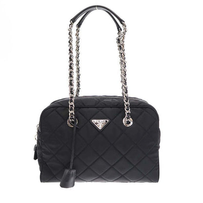Prada Quilted Chain Tote Bag Nylon Quilted Chain Tote Bag 1bb903 Black