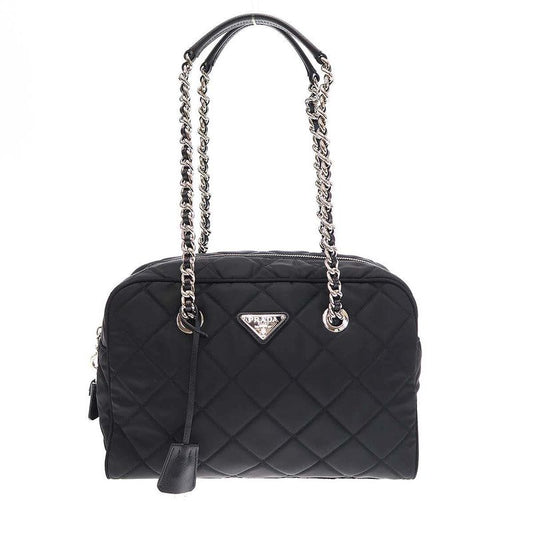 Prada Quilted Chain Tote Bag Nylon Quilted Chain Tote Bag 1bb903 Black