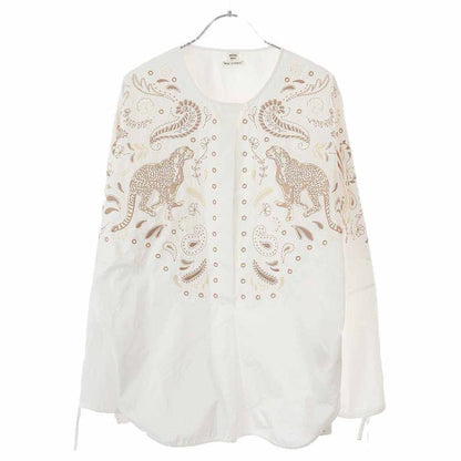 Hermes 25ss Embroidery Wide Blouse Shirt H5e3616da White 38