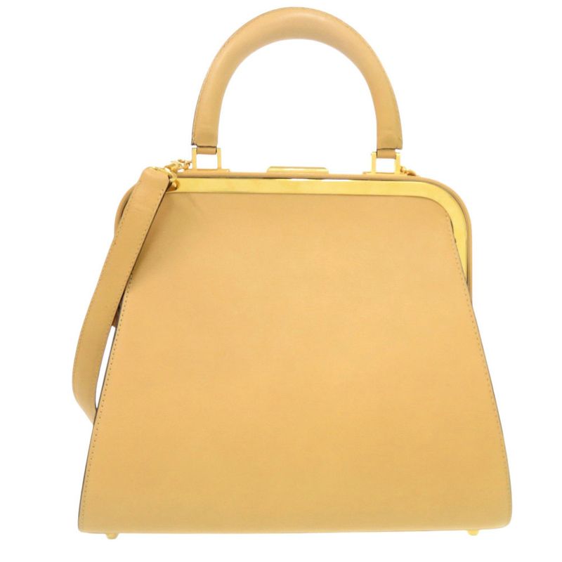 Christian Dior Vintage Leather Beige Gold Hardware Shoulder Bag 0697 Christian