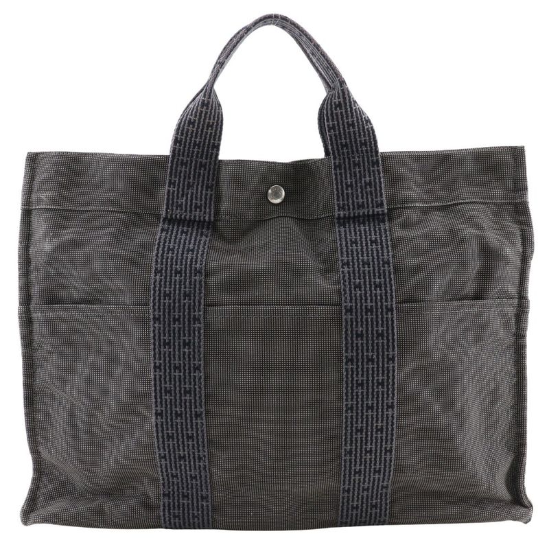 Hermes Yale Line Tote MM Nylon Canvas Gray Unisex Handbag