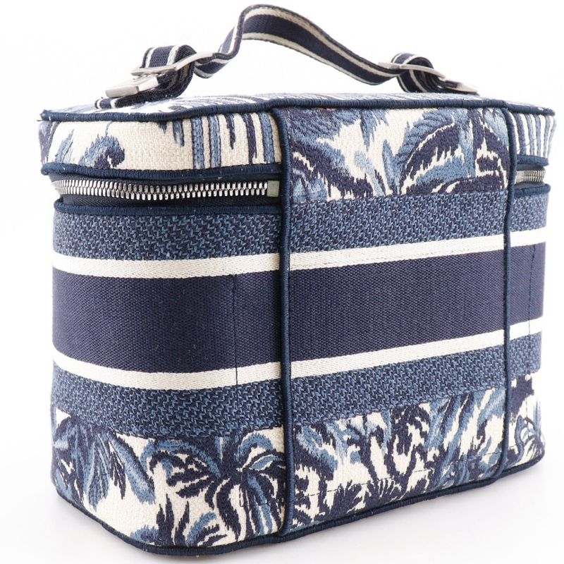Dior Travel Vanity Palms Embroidery Canvas Navy Blue/white Ladies Handbag