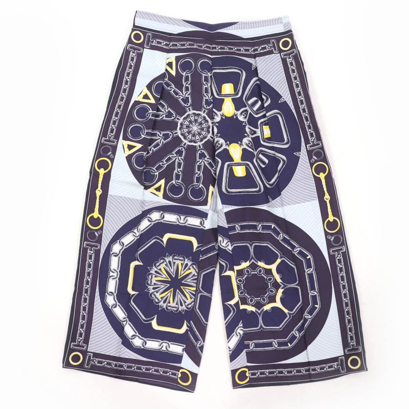 Hermes Kaleidoscope Effect 100% Silk Cropped Pants Navy 40 Made In France