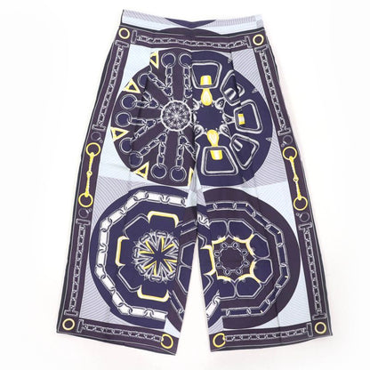 Hermes Kaleidoscope Effect 100% Silk Cropped Pants Navy 40 Made In France
