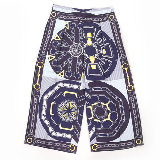 Hermes Kaleidoscope Effect 100% Silk Cropped Pants Navy 40 Made In France