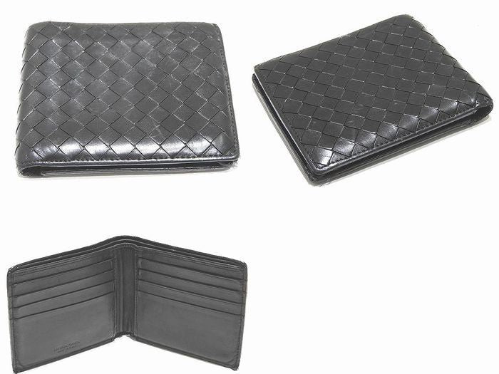 Bottega Veneta Bifold Wallet 113993 Black Intrecciato Leather Wallet Compact ▼7C