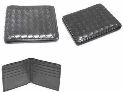Bottega Veneta Bifold Wallet 113993 Black Intrecciato Leather Wallet Compact ▼7C