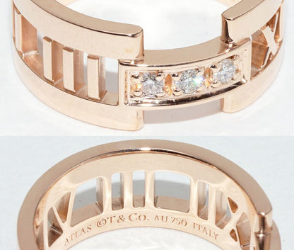 Tiffany & Co Ring 18K Pink Gold Diamond 3P Open Atlas Ring