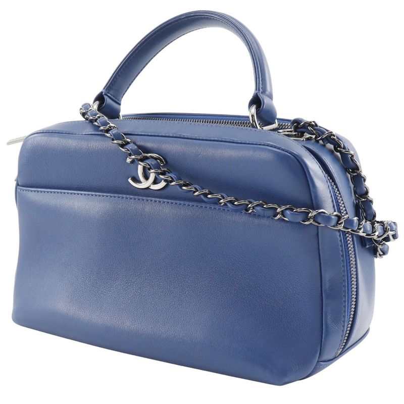 Chanel Trendy Beau Ring Bag 2WAY Shoulder Calf Blue Ladies Handbag