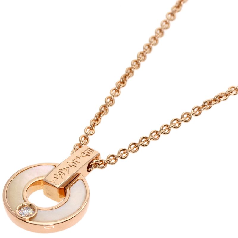 Bvlgari Bulgari Open Work Diamond Shell Necklace 18K Pink Gold Ladies