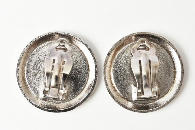 Chanel Preowned Earrings Vintage Chanel Coco Mark Circle Gold Black Silver