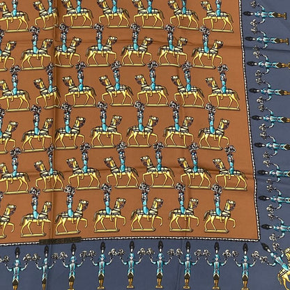 Hermes LES Artificiers Horse Carre Scarf Blue Brown Multicolor Silk Mother's