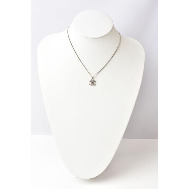 Chanel Necklace Pendant Chanel Coco Mark CC Rhinestone Silver White