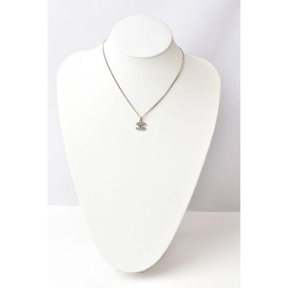 Chanel Necklace Pendant Chanel Coco Mark CC Rhinestone Silver White