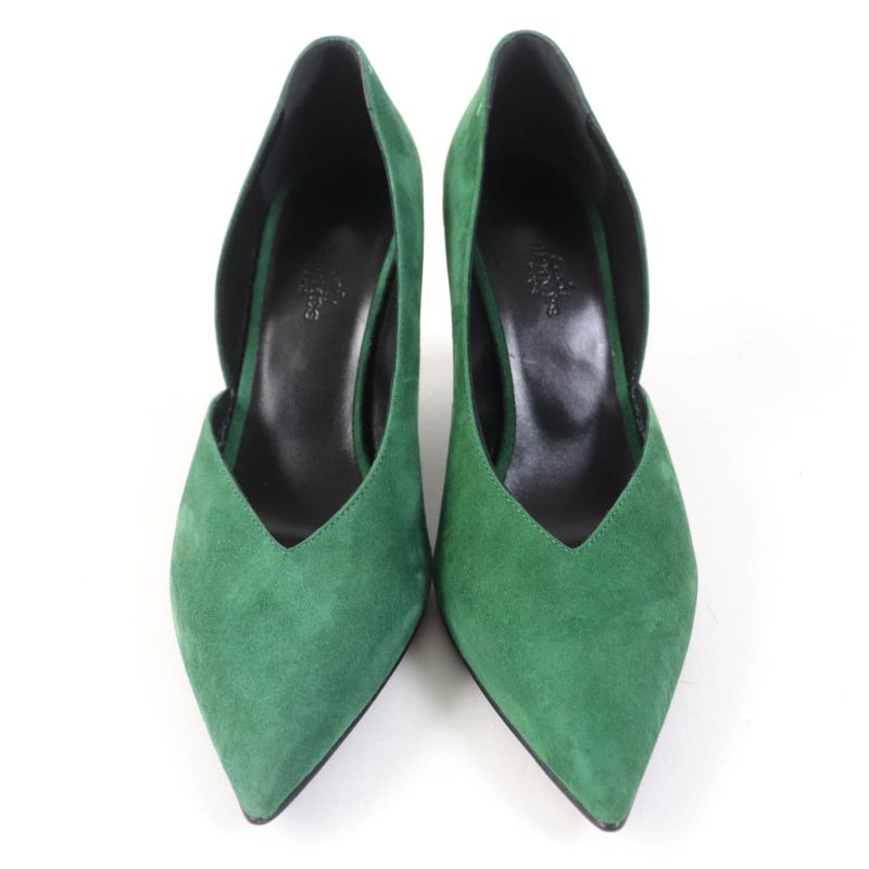 Hermes 2022 222283z Pointed Toe Suede Leather Pumps Green 37 With Box And