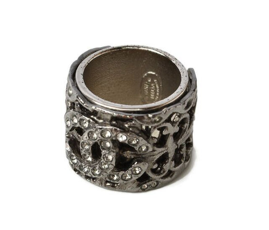 Chanel Ring Chanel Coco Rings Rhinestone Pearl Gunmetal Size 13