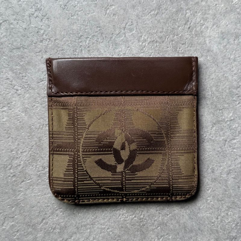 Chanel New Travel Line Coin Case Mini Pouch with Key Ring Leather Canvas Brown