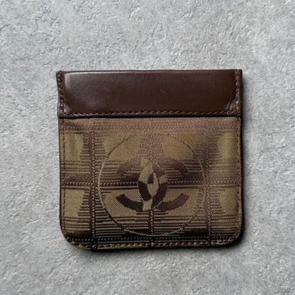 Chanel New Travel Line Coin Case Mini Pouch with Key Ring Leather Canvas Brown