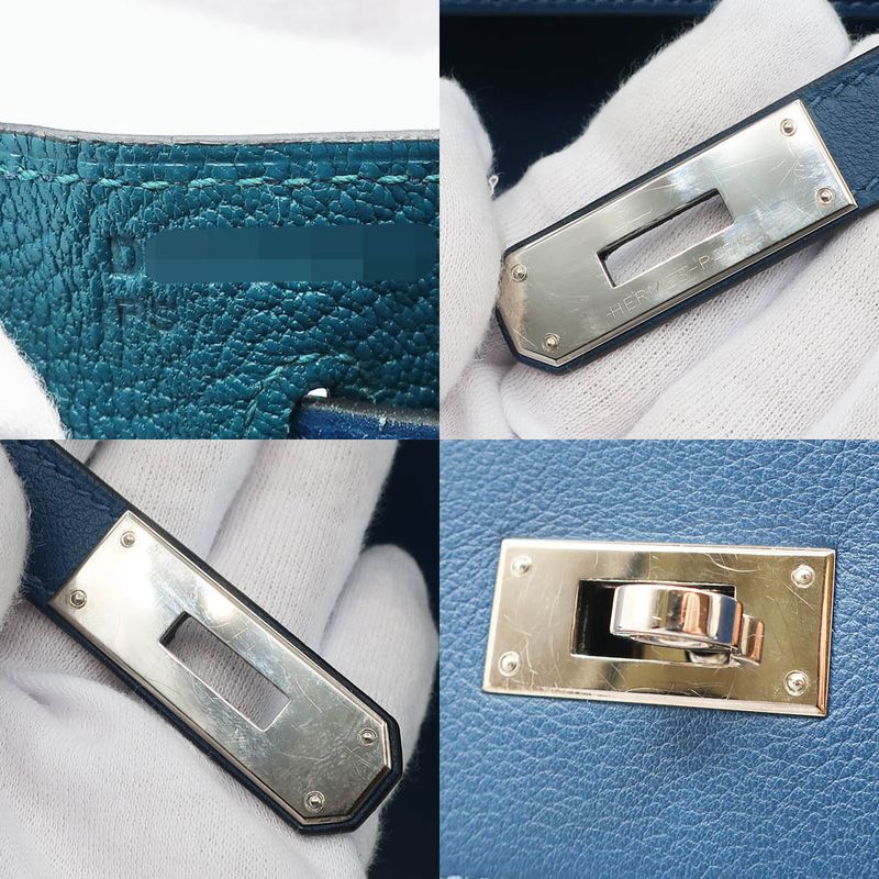 Hermes Kelly 32 D Engraved Handbag Verso Evercolor Silver Hardware