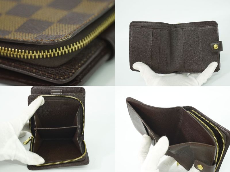 Authentic Louis Vuitton LV Compact Zip Damier Ebène Fold Wallet Brown N61668
