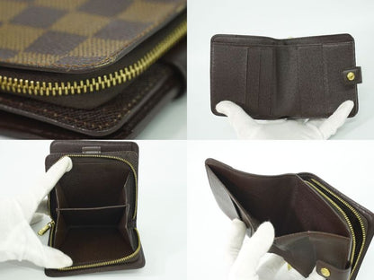 Authentic Louis Vuitton LV Compact Zip Damier Ebène Fold Wallet Brown N61668
