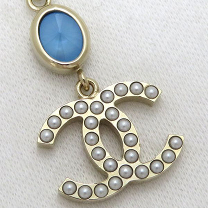 Chanel Necklace Coco Mark Swing Necklace GP Faux Pearl Colored Stone Blue X