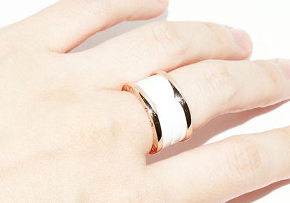 Bulgari Ring 18K Pink Goldx White Ceramic Bzero1 Ring 4 Bands 346518