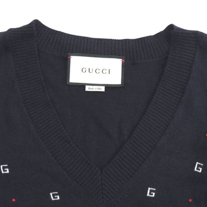 Gucci V-neck Wool Size L Navy Knitted Sweater 0978 Gucci