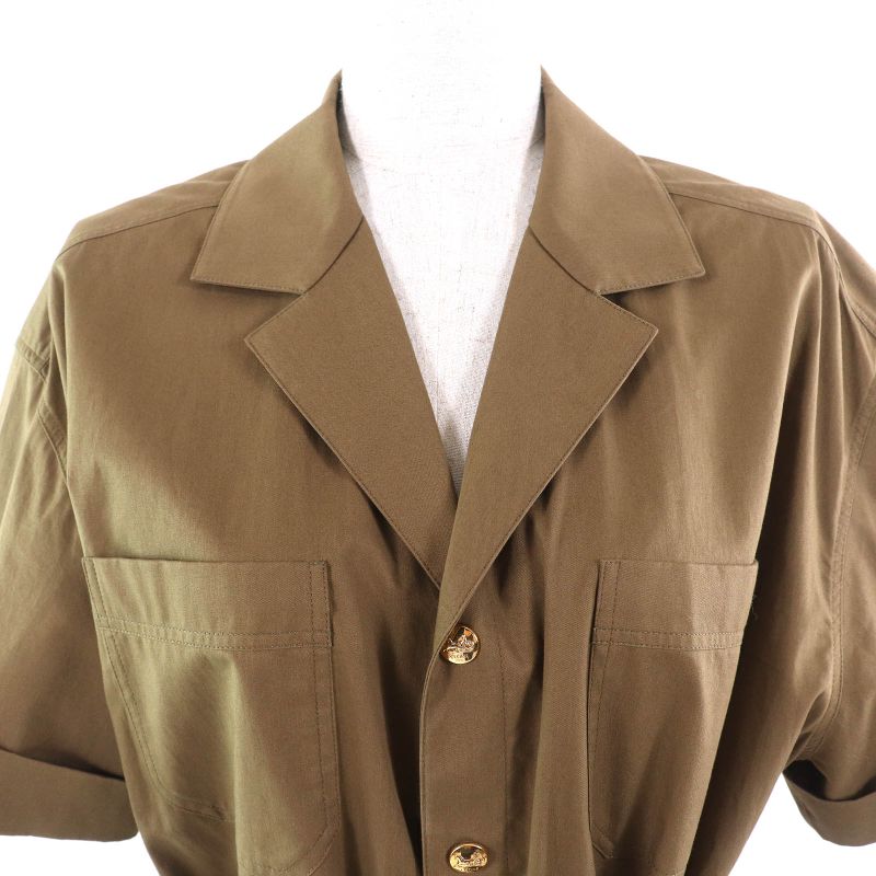 Celine 2r61c575p Cotton Logo Button Cotton Twill Safari Dress Short Sleeve