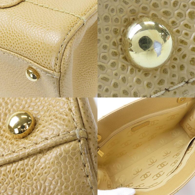 Chanel Shoulder Bag Coco Caviar Skin Beige Gold Hardware 7th Shoulder Chain