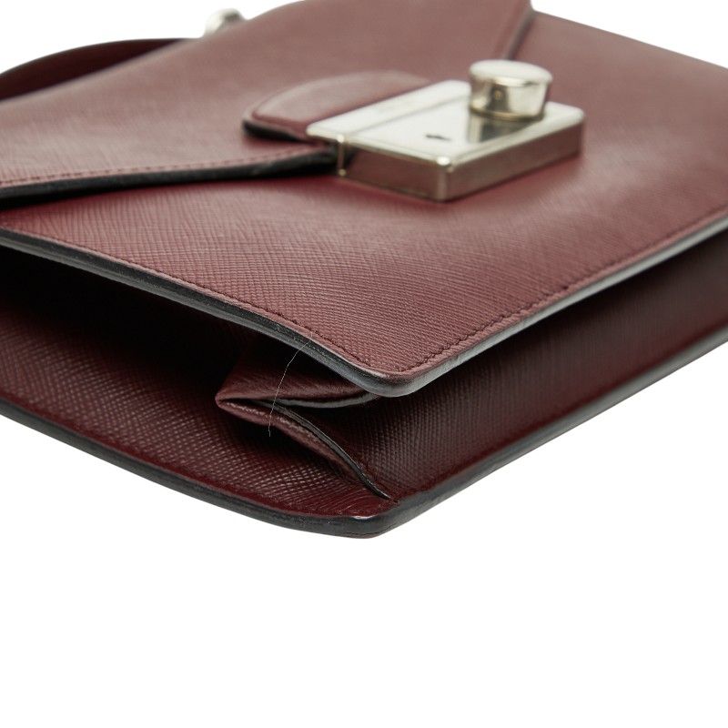 Prada Handbag Shoulder Bag 2WAY Bordeaux Wine Red Saffiano Leather Women Prada