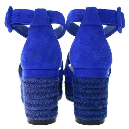 Hermes 24ss Espadrille Elda Suede Leather Wedge Sole Sandals Blue 35