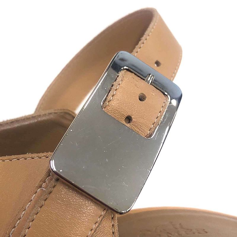 Hermes Metal Heel Strap Leather Sandals Brown 37