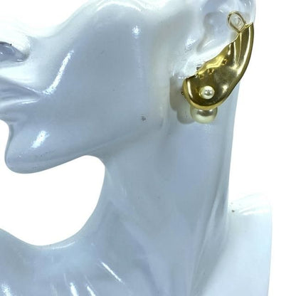 Christian DIOR Ear Cuff Earrings Pearl GP Gold White One Ear