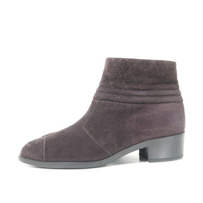 Chanel Boots Size 35 1 2 C Coco Mark Matelasse Quilted Suede Leather Side Zip