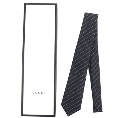 Gucci 100% Wool Regimental Logo Stripe Tie With 7cm (2.76in) Dark Gray Tips