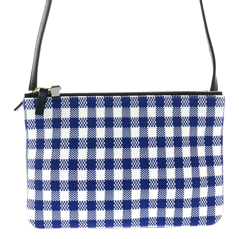 Celine - Phoebe Trio Knit And Leather Check Shoulder Bag - Cobalt Blue White -
