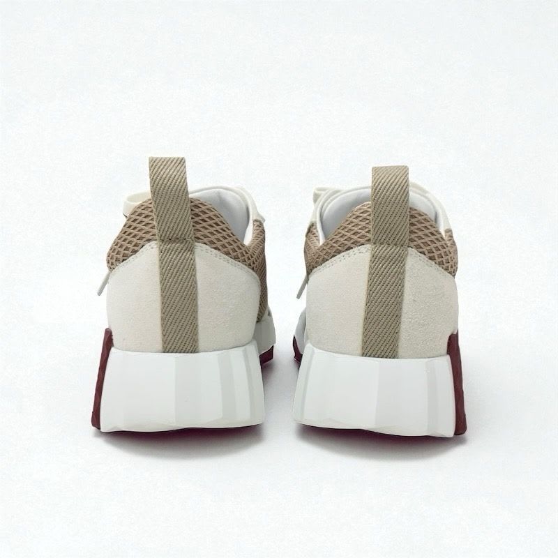 Hermes Bouncing Sneakers Shoes Suede Mesh Beige White