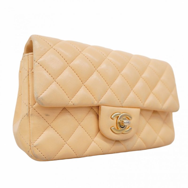 Chanel Shoulder Bag Mini Matelasse Lambskin Beige Chien Pan Gold Hardware Women